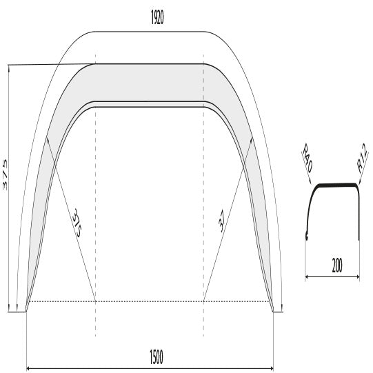 DA mudguard D 2020/12, galv., 200 × 1920 × 375 × 375 × 1500 mm