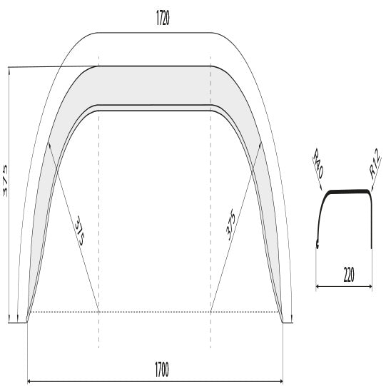 DA mudguard D 2217/12, galv., 220 × 1720 × 375 × 375 × 1310 mm