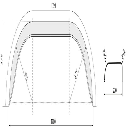 DA mudguard D 2217/12, galv., 220 × 1720 × 375 × 375 × 1310 mm