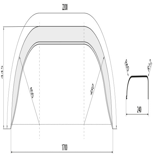 DA mudguard D 2422/12, galv., 240 × 2200 × 445 × 450 × 1700 mm
