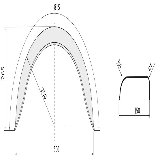 Mudguards H 1508/12, galvanized, 150 × 815 × 265 × 250 × 500 mm