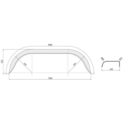 DA mudguard D 2220/12, galvanised, 220 × 2040 × 375 × 375 × 155
