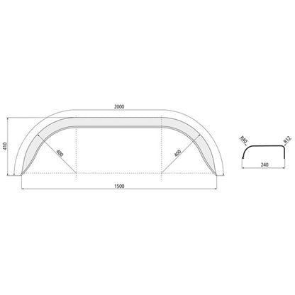DA mudguard D 2420/12, galvanised, 240 × 2000 × 410 × 400 × 150