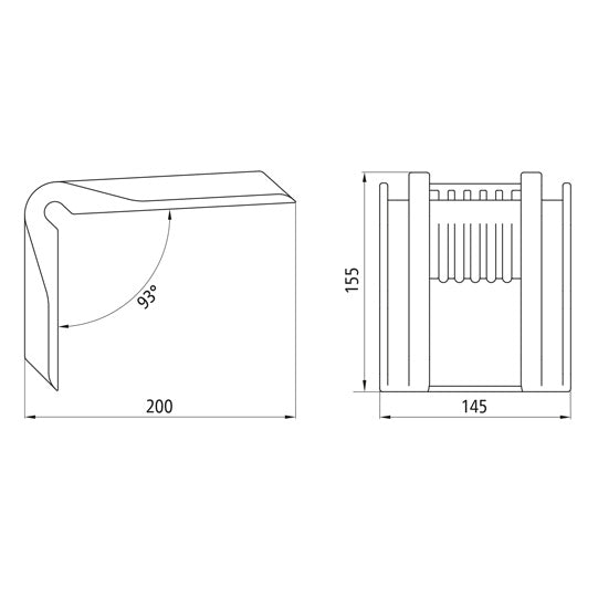 Edge protector corner, plastic, black, 200 x 155 x 145 mm