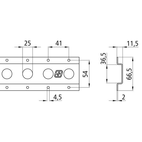 Round-hole anchor channel 1805, galvanised stl., 2993 mm