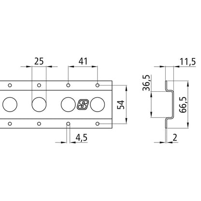 Round-hole anchor channel 1805, galvanised stl., 2993 mm