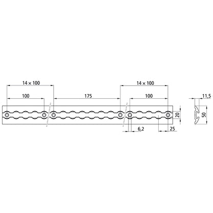 Airline profile anchor rail 4001-AL, aluminum anodised, 3000 mm