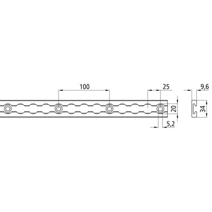Airline profile anchor rail 4002-AL, aluminum anodised, 3000 mm