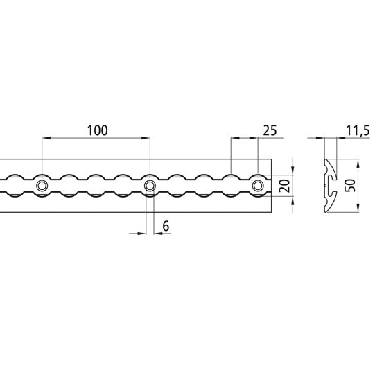Airline profile anchor rail 4001-AL, aluminum anodised, 2000 mm