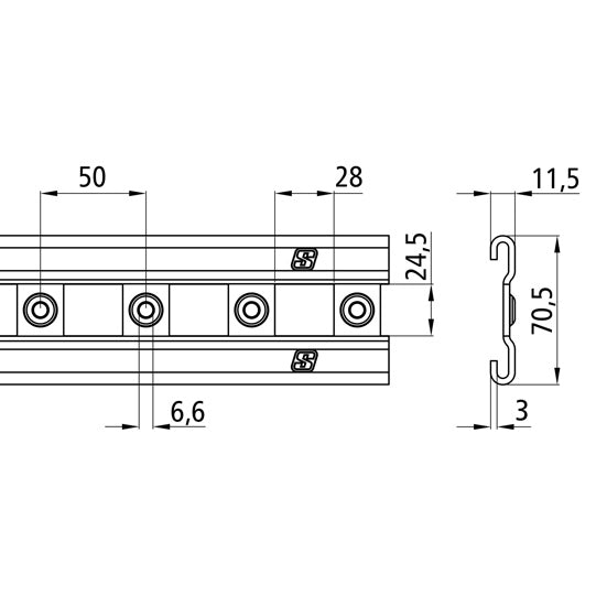 S-Line® guide rail 3010-GS, galvanised stl., 7480 mm