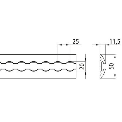 Airline profile anchor rail 4001-AL, aluminum anodised, 6000 mm