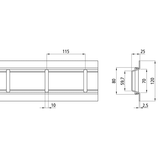 S-Line® stångförankringsskena 3116-AL, anodiserad aluminium, 6400 mm
