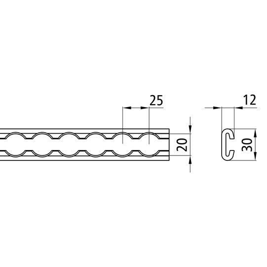 S-Line® Airline profile anchor rail 4000, raw stl., 2400 mm