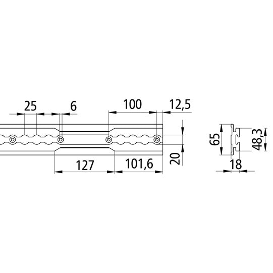 Guide rail 5001-AL, aluminum anodised, airline channel