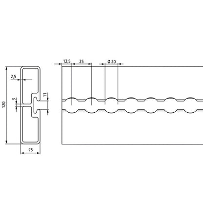 Airline insert profile 6002, aluminum anodised, 3600/120 mm