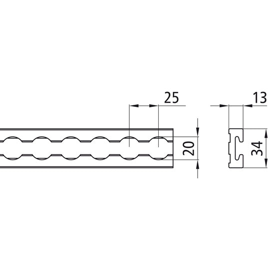 S-Line airline profile anchor rail 4002AL, 6000 mm, hole 20 mm