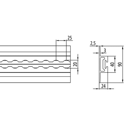 Airline profile anchor rail 4010-AL, aluminum anodised, 4170 mm