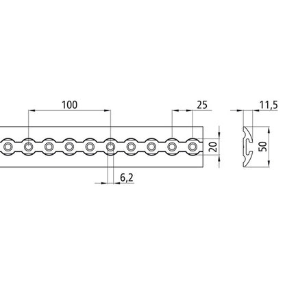 Airline profile anchor rail 4001-AL, aluminum anodised, 6000 mm