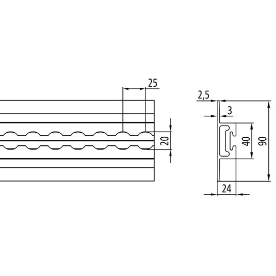 S-Line Airline profile anchor rail 4010, 3000 mm