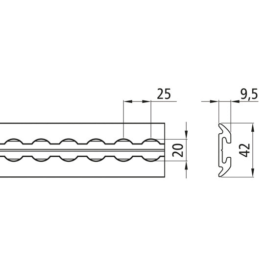 Airline profile anchor rail 4014-AL, 6 m, anodised aluminium