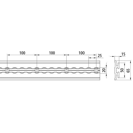 Airline profile anchor rail f. roll container securing, 6000 mm