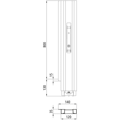 Blueline aluminium corner pillar IL, rear L, anodized, 800 mm