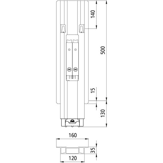 Blueline aluminum-centre pillar DL, anodised, 500 mm