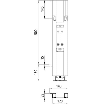 Blueline aluminum-corner stanchion DL, rear L, anodised, 500 mm