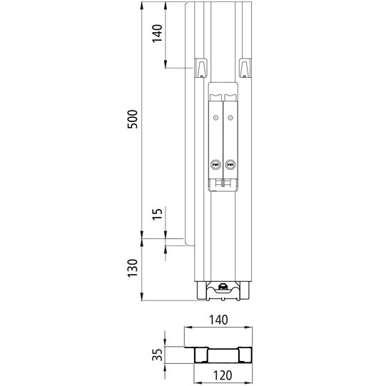 Blueline aluminum-corner stanchion DL, rear L, anodised, 500 mm