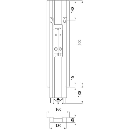 Blueline aluminium central pillar DL, anodized, 600 mm