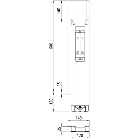 Blueline aluminium corner pillar DL, rear L, anodized, 600 mm