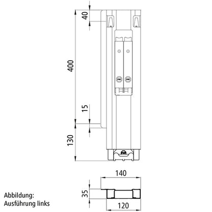 Blueline aluminum-corner stanchion DL, rear R, anodised, 400 mm