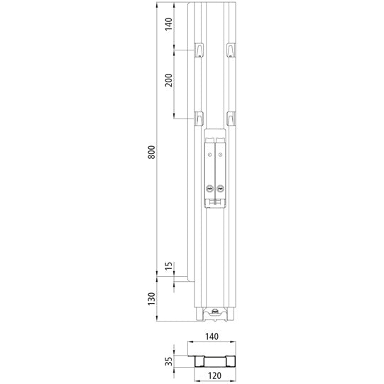 Blueline aluminum corner pillar DL rear, left, 800 mm BW, RWV