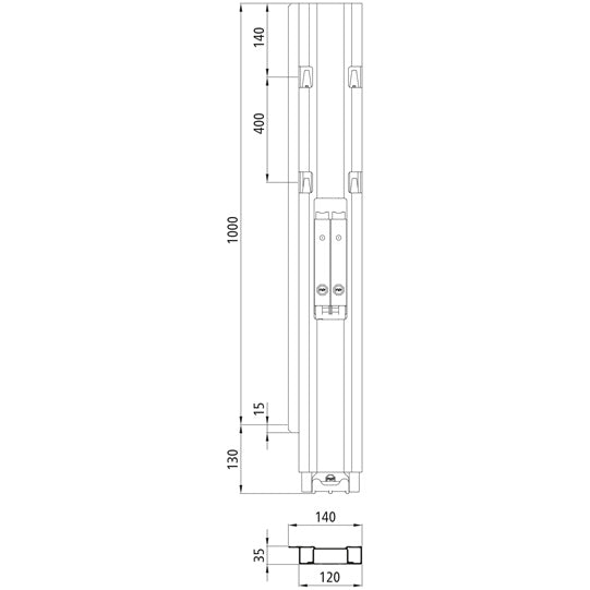 Blueline aluminium corner pillar DL, rear L, anodized, 1000 mm
