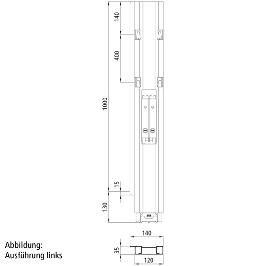 Blueline aluminum corner pillar DL, rear R, anodized, 1000 mm