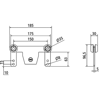 Blueline roller plate w/ plastic rollers, galvanised