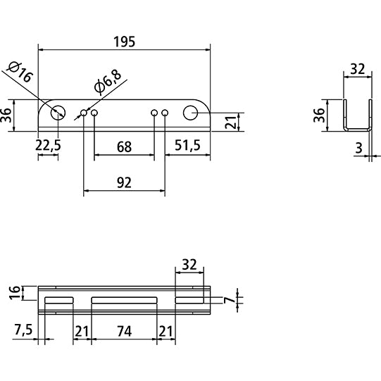 Blueline support plate, 30 mm riveted ver., galvanised