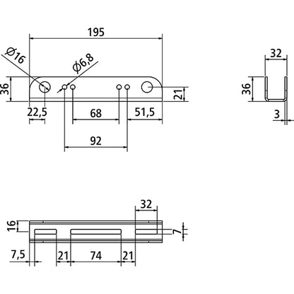 Blueline support plate, 30 mm riveted ver., galvanised