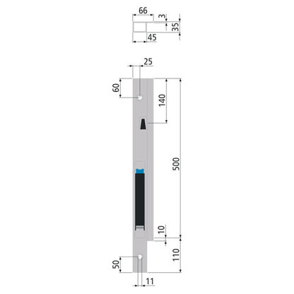 Blueline aluminum-corner stanchion DL, front L, anodised, 500 m