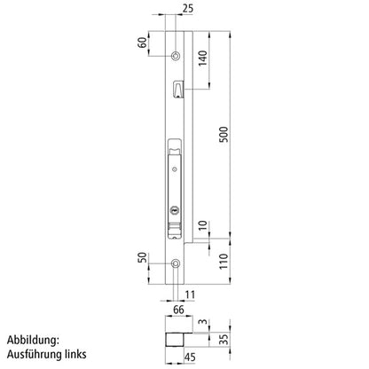 Blueline aluminum-corner stanchion DL, front R, anodised, 500 m