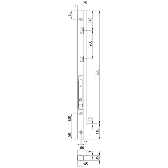 Blueline corner pillar, front left, aluminum, 800 mm