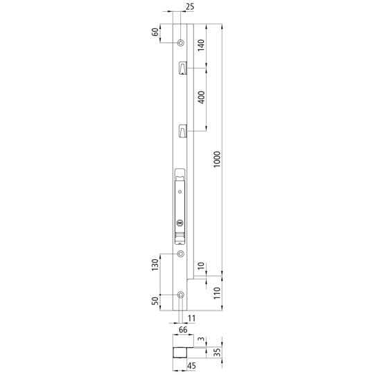 Blueline aluminum corner pillar, front left, 1000 mm