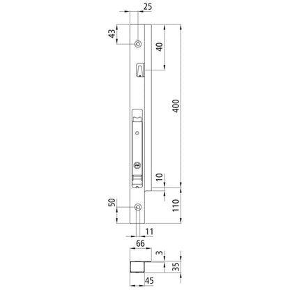 Blueline aluminum-corner stanchion DL, front L, anodised, 400 m