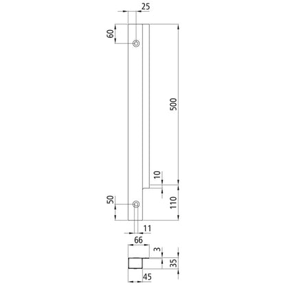 Blueline aluminium corner pillar IL, front L, anodized, 500 mm