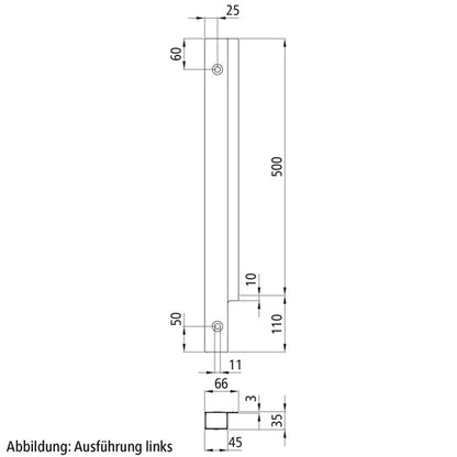 Blueline aluminium corner pillar IL, front R, anodized, 500 mm