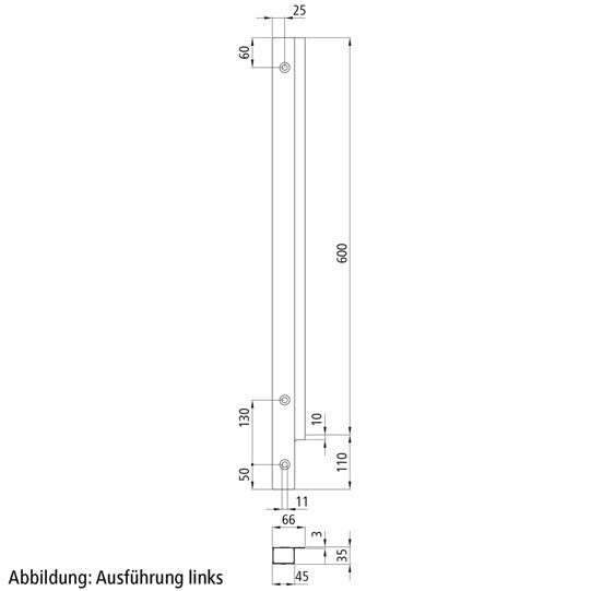 Blueline aluminum-corner stanchion IL, front R, anodised, 600 m