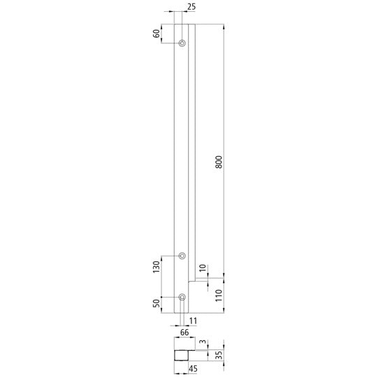 Blueline aluminium corner pillar IL, front L, anodized, 800 mm
