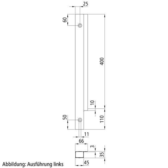 Blueline aluminium corner pillar IL, front R, anodized, 400 mm