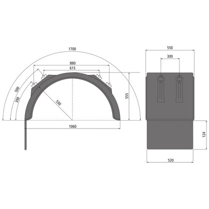 HR mudguard H-PE 55.1060.17-IKK AS 124 SG, polypropylene
