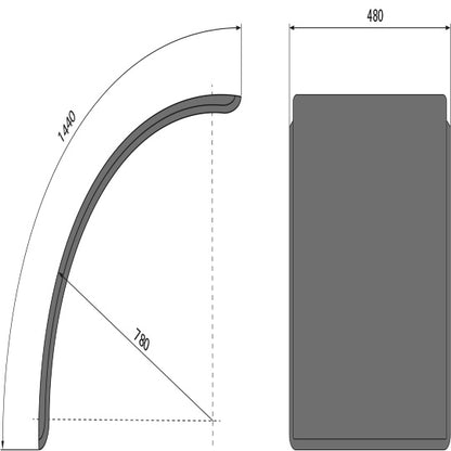 Tractor mudguard, plastic, WxRxL 480x780x1440